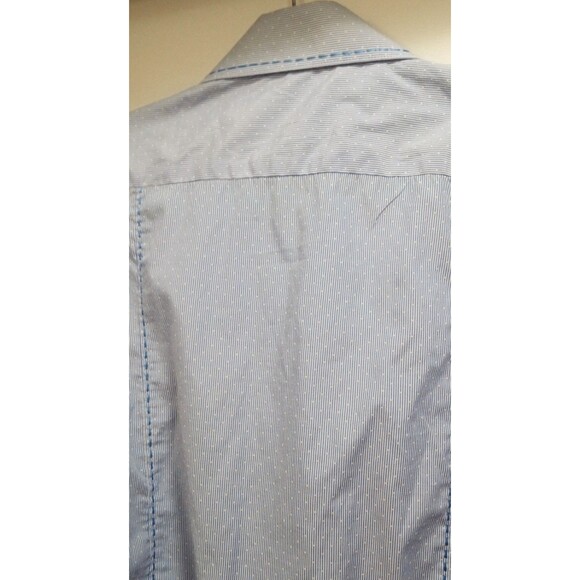 INSERCH ICON Men's Blue Striped L/S Button Up Jacquard Cotton Shirt XL Flip Cuff - Picture 7 of 7
